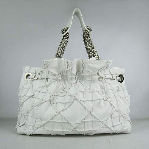 Christian Dior 1816 Lambskin Leather Tote Handbag-White